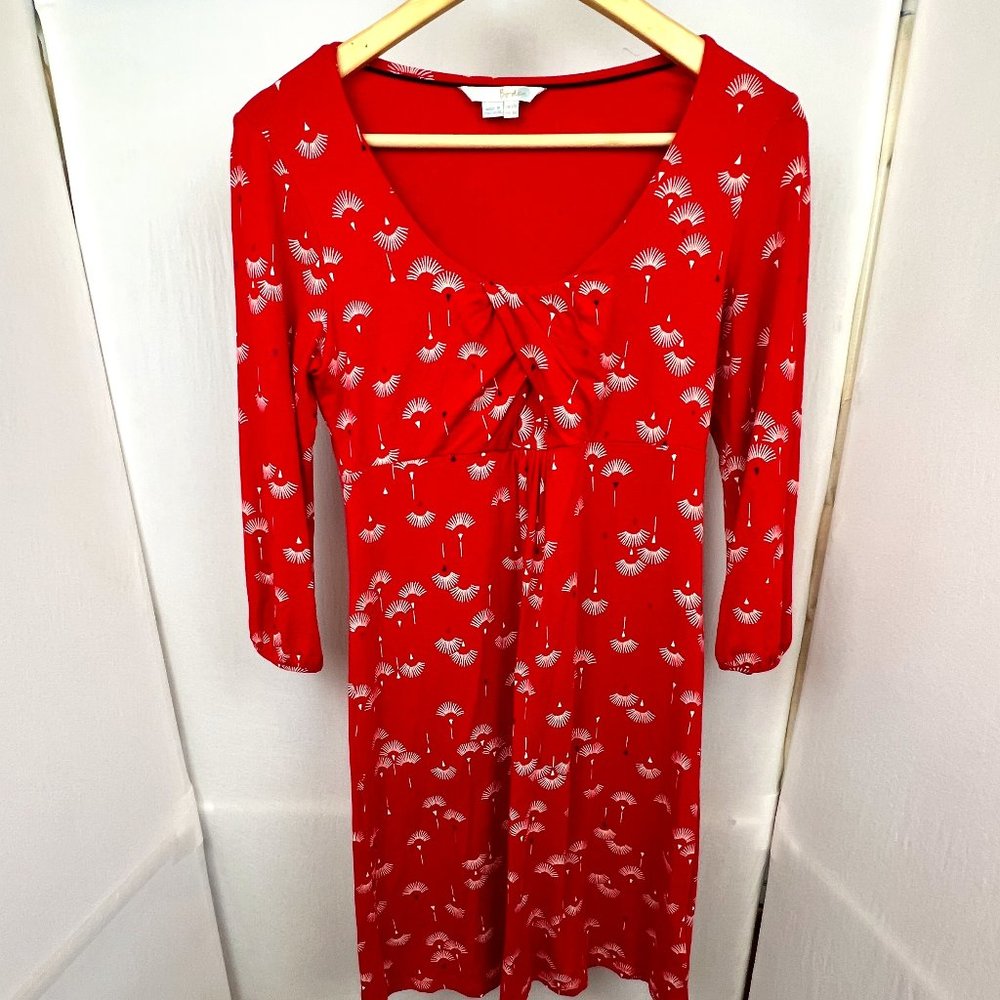 Boden Red Patterned 3/4 Sleeve Scoop Neck Dress Size‎ 8